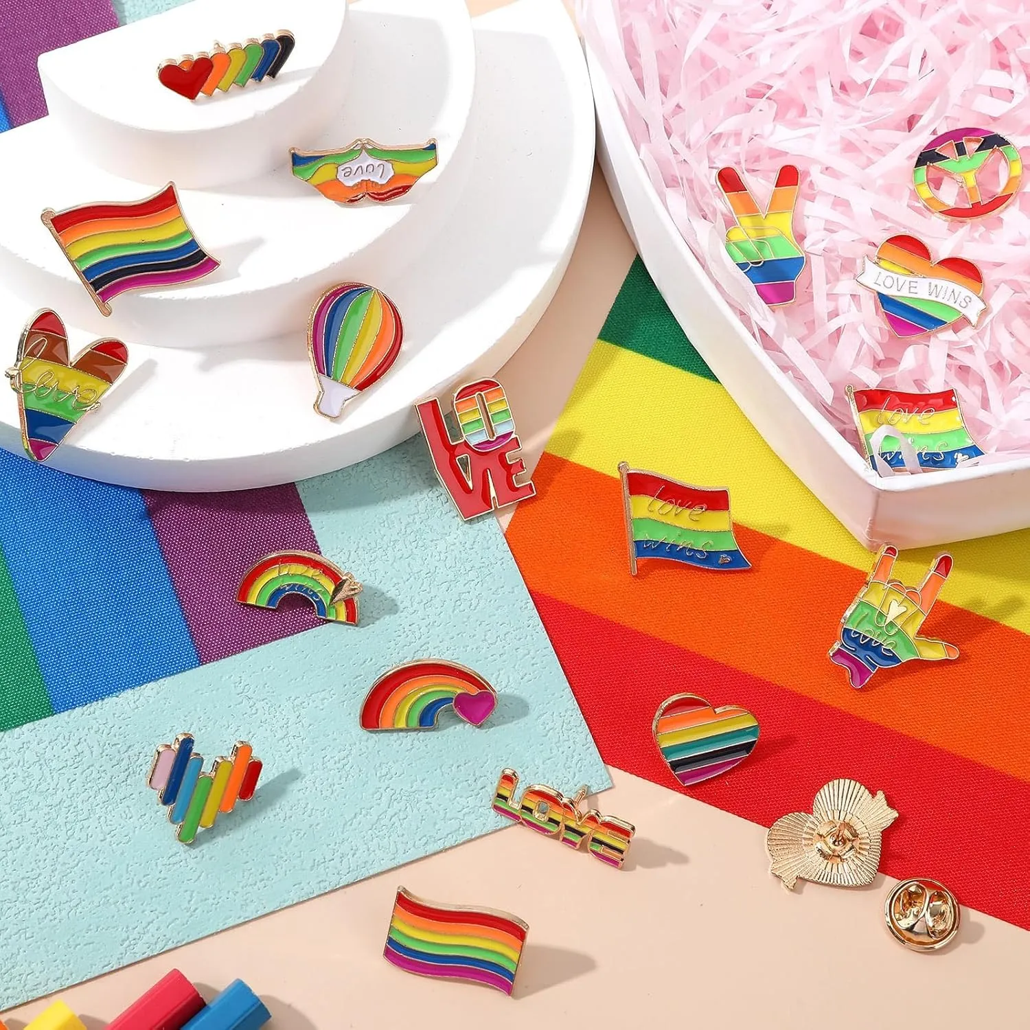 SANNIX 60Pcs Pride Pins, Rainbow Pins Bulk Enamel LGBTQ Lapel Pin Gay Pride Heart Flag Brooch Pin for Clothes Bags Hats Accessories, 20 Styles