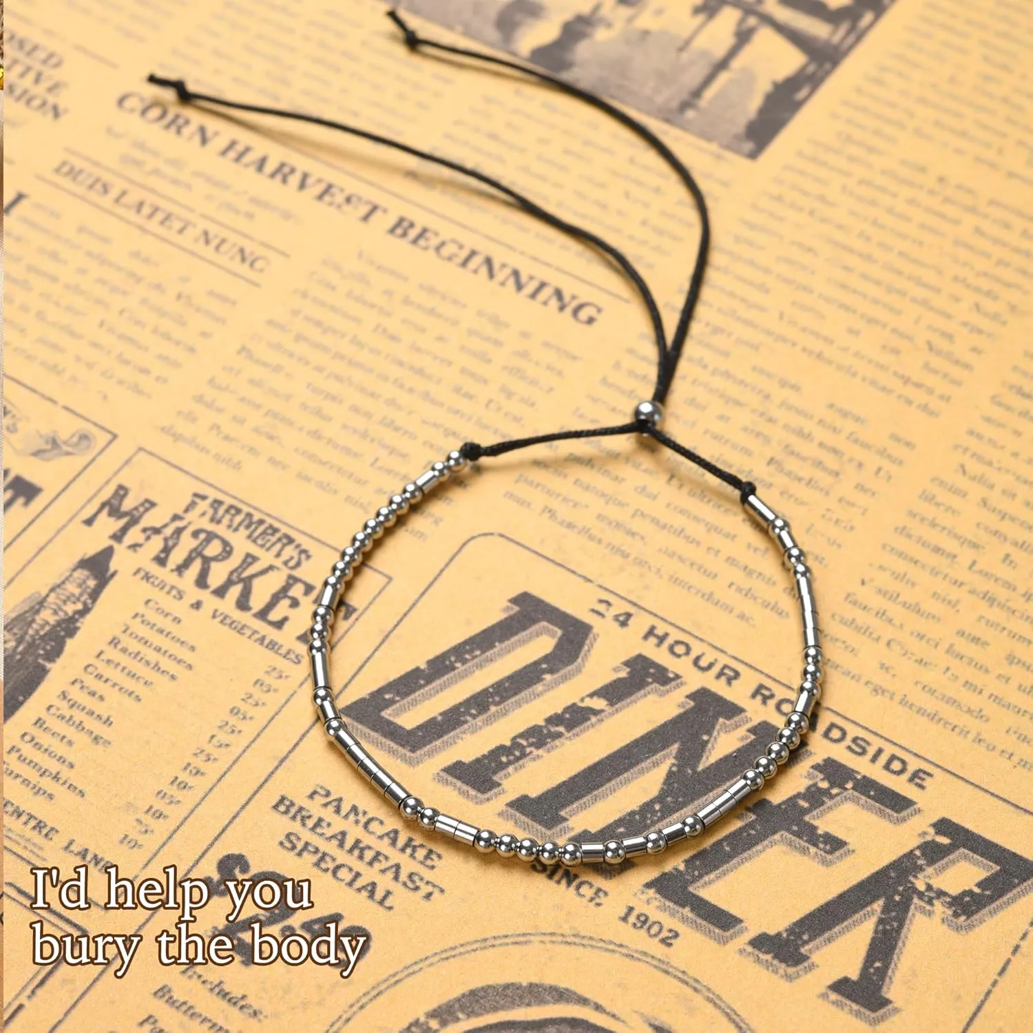 SANNYRA Adjustable Morse Code Bracelet, Secret Message Friendship Trendy Jewelry for Women, 14k Gold Plated Beads on Silk Cord Friendship Gift for Her