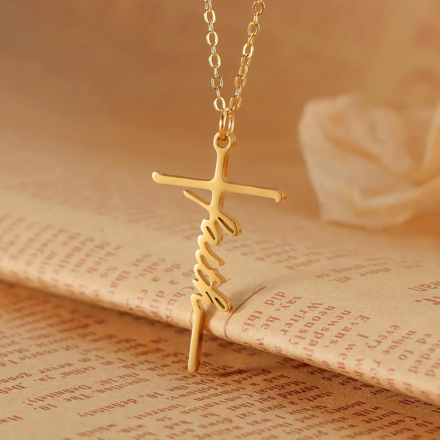 SANNYRA Faith Necklace for Women - Cross Grace Bestie Grace Hope Necklaces for Womens - 14K Gold Silver Plated Inspirational Pendant Gift for Her