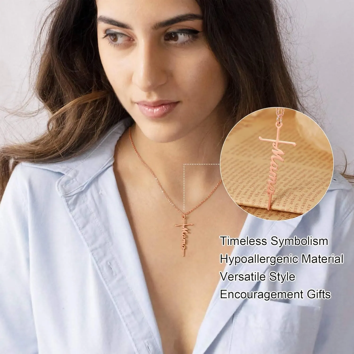 SANNYRA Faith Necklace for Women - Cross Grace Bestie Grace Hope Necklaces for Womens - 14K Gold Silver Plated Inspirational Pendant Gift for Her