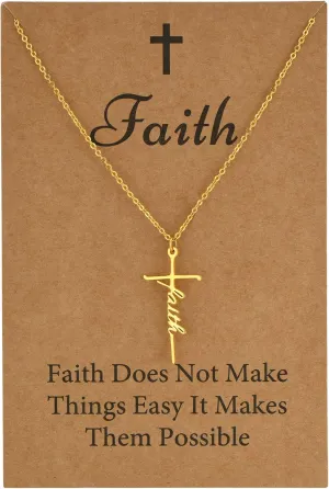 SANNYRA Faith Necklace for Women - Cross Grace Bestie Grace Hope Necklaces for Womens - 14K Gold Silver Plated Inspirational Pendant Gift for Her