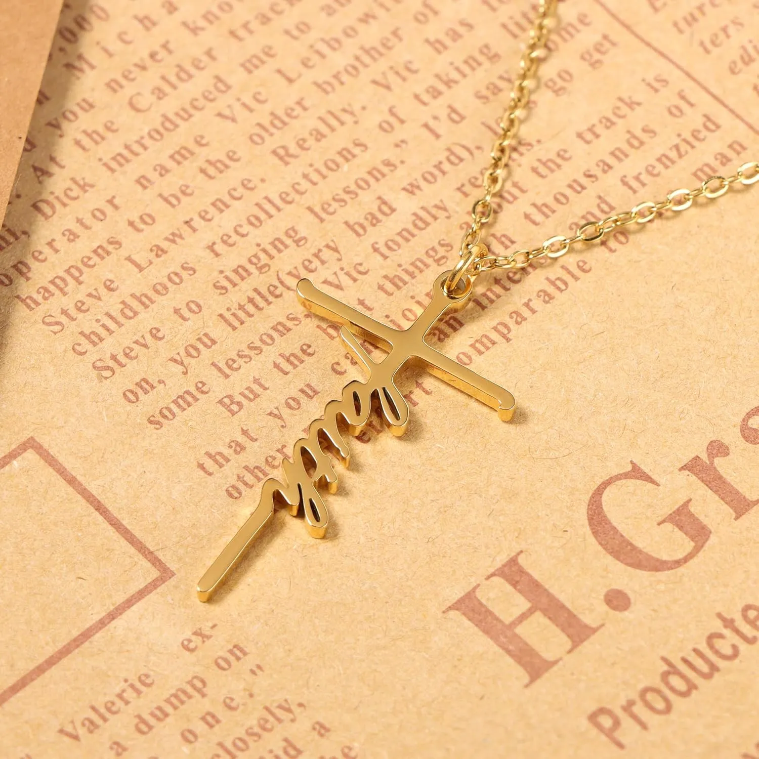 SANNYRA Faith Necklace for Women - Cross Grace Bestie Grace Hope Necklaces for Womens - 14K Gold Silver Plated Inspirational Pendant Gift for Her
