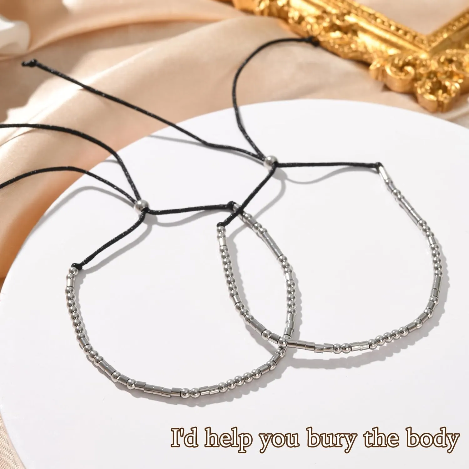SANNYRA Morse Code Bracelet, Best Friend Matching Gifts for 2 Couples, My Person Bestie Sister I Love You Secret Message Friendship Handmade Adjustable Jewelry for Women