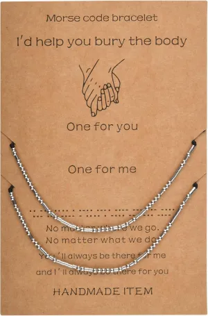 SANNYRA Morse Code Bracelet, Best Friend Matching Gifts for 2 Couples, My Person Bestie Sister I Love You Secret Message Friendship Handmade Adjustable Jewelry for Women