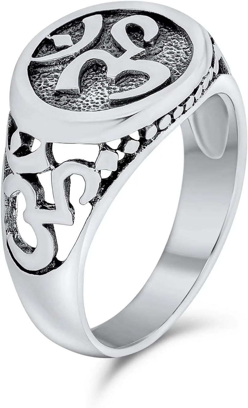Sanskrit Aum Ohm Om Signet Ring in .925 Sterling Silver Religious Yogi Symbol Jewelry for Men and Women Personalize Your Jewelry