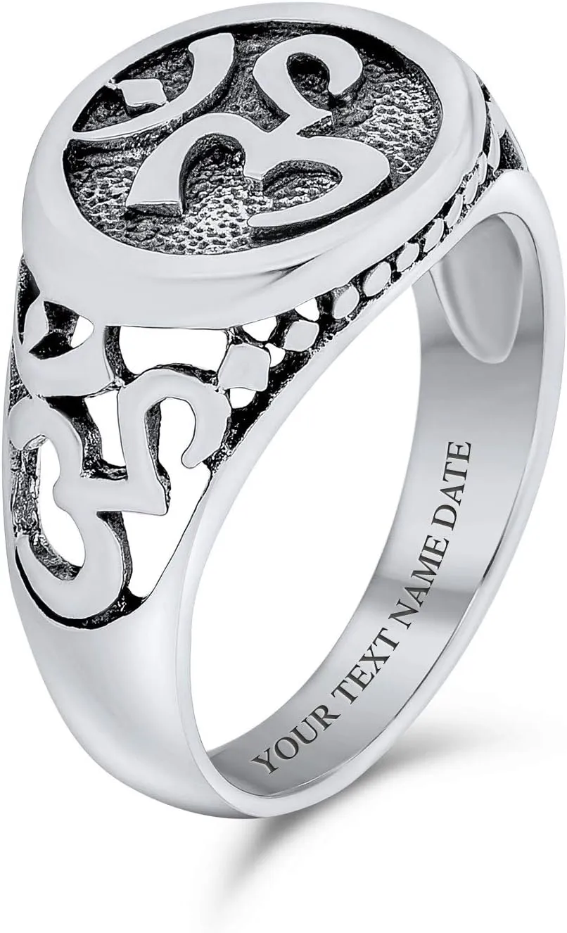 Sanskrit Aum Ohm Om Signet Ring in .925 Sterling Silver Religious Yogi Symbol Jewelry for Men and Women Personalize Your Jewelry