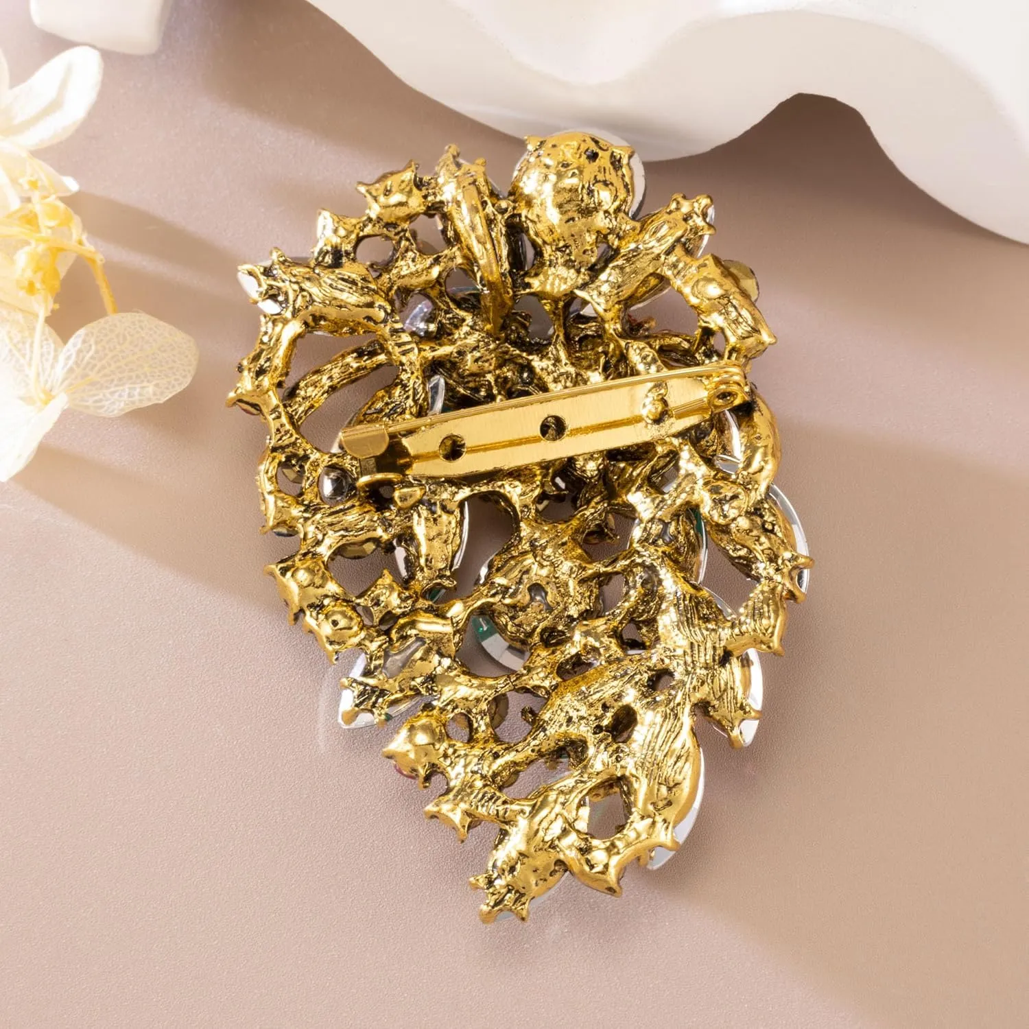 SELOVO Rhinestone Statement Brooch Pin Flower Dress Accessory