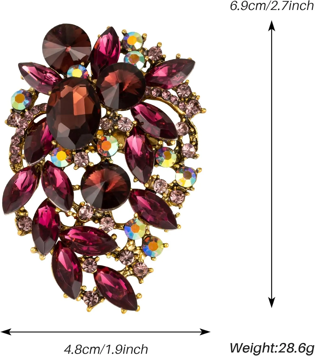 SELOVO Rhinestone Statement Brooch Pin Flower Dress Accessory