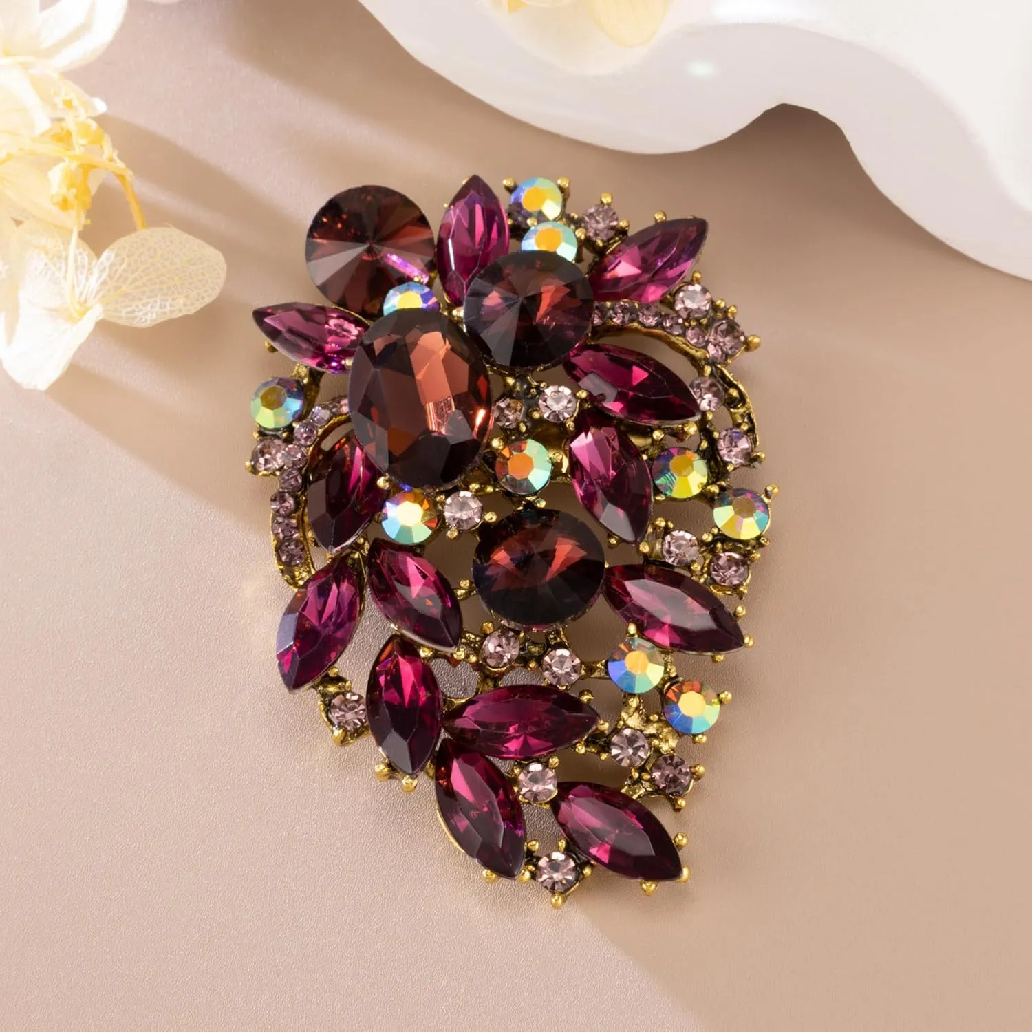 SELOVO Rhinestone Statement Brooch Pin Flower Dress Accessory