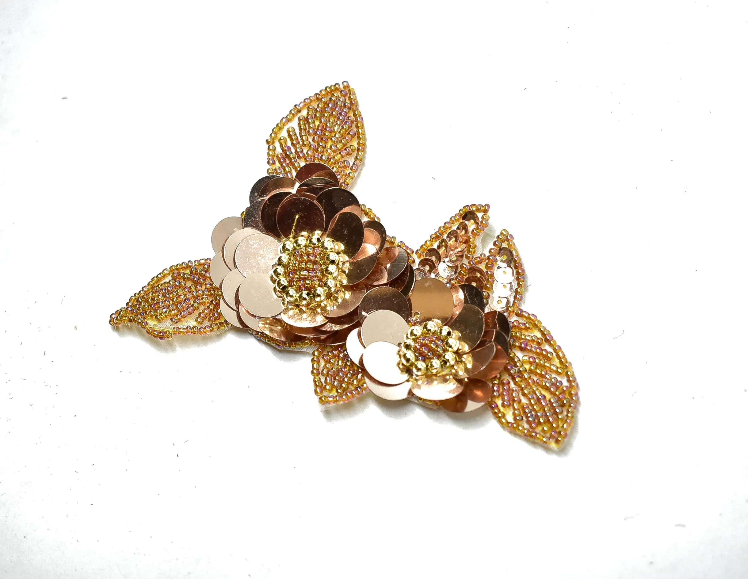 Sequins and Beaded Champagne Flower Applique 5" x 3.50" - 1 Piece