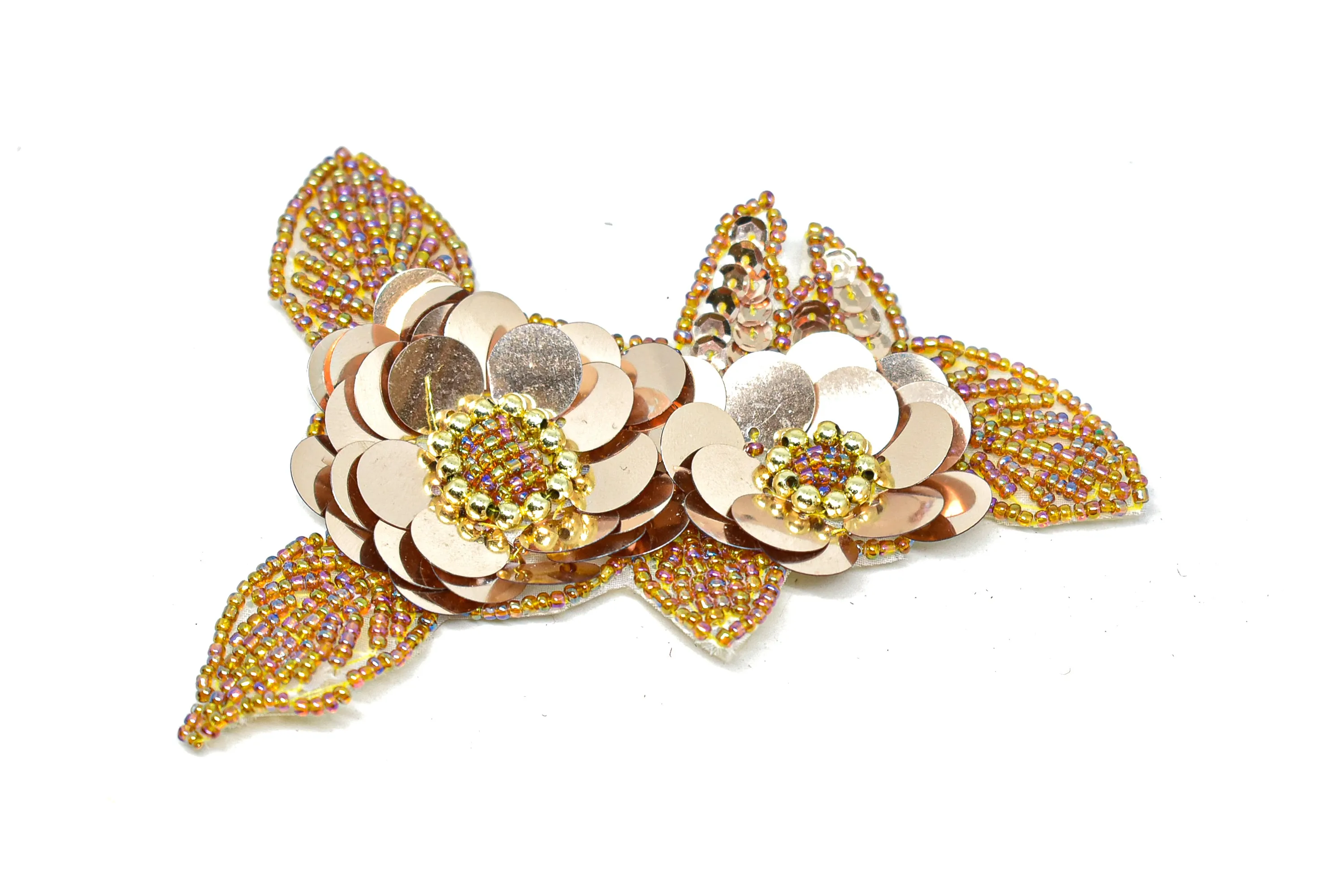 Sequins and Beaded Champagne Flower Applique 5" x 3.50" - 1 Piece
