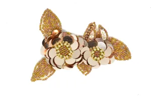 Sequins and Beaded Champagne Flower Applique 5" x 3.50" - 1 Piece