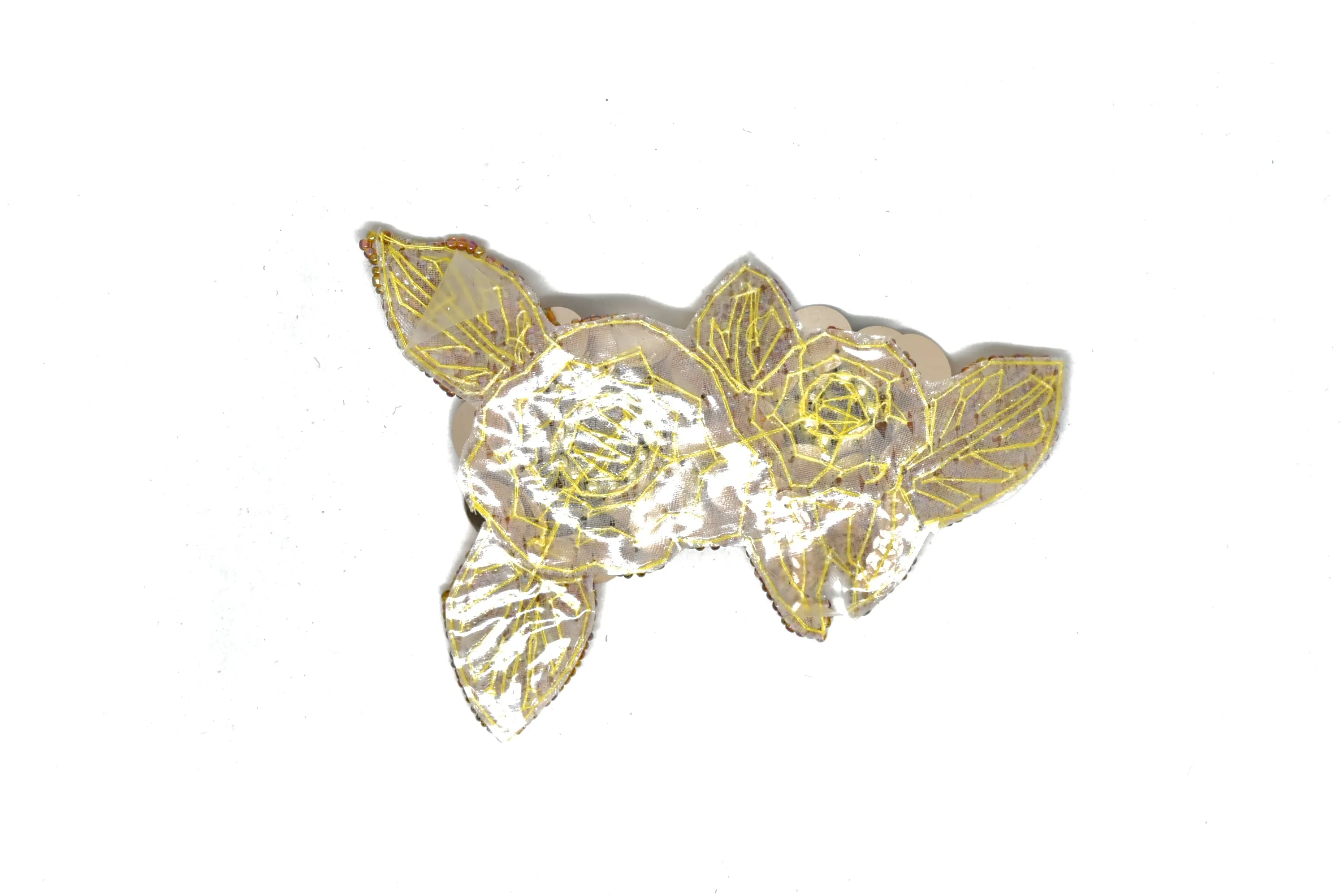 Sequins and Beaded Champagne Flower Applique 5" x 3.50" - 1 Piece