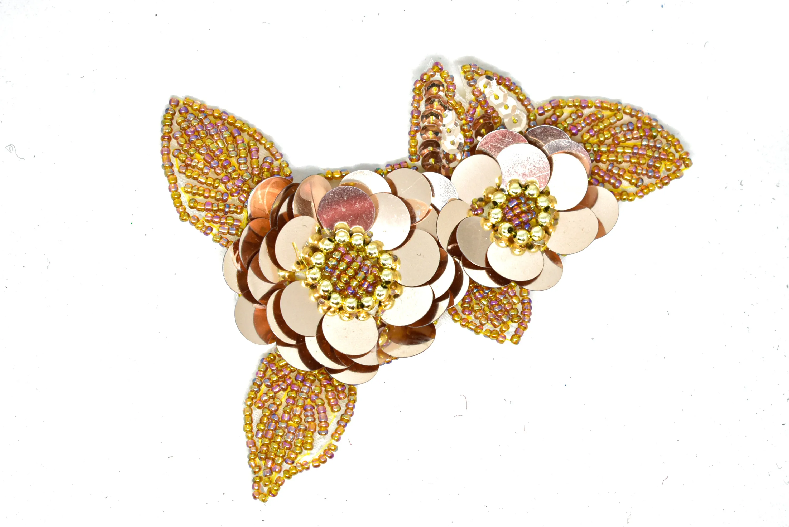 Sequins and Beaded Champagne Flower Applique 5" x 3.50" - 1 Piece