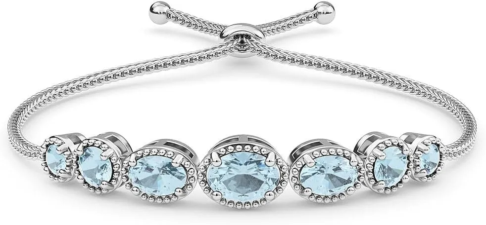 SHOP LC DELIVERING JOY Sky Blue Topaz Bolo Strand Tassel November Birthstone Bracelet Bangle Birthday Gifts for Women Adjustable