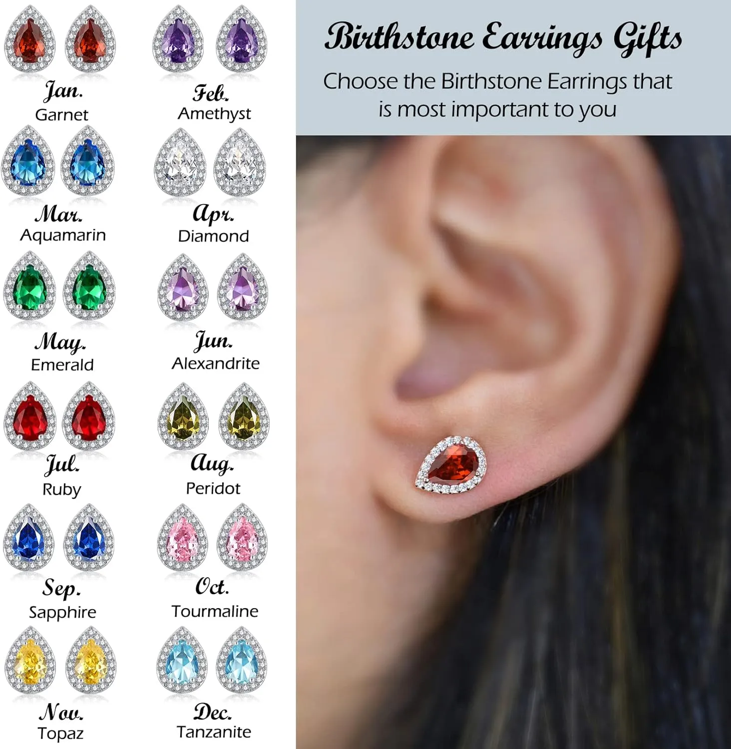 Silver Birthstone Teardrop Stud Earrings for Women, Faux Diamond Halo Bridal Earrings | 925 Sterling Silver Post Cubic Zirconia Studs Jewelry for Birthday Christmas Wedding Gifts