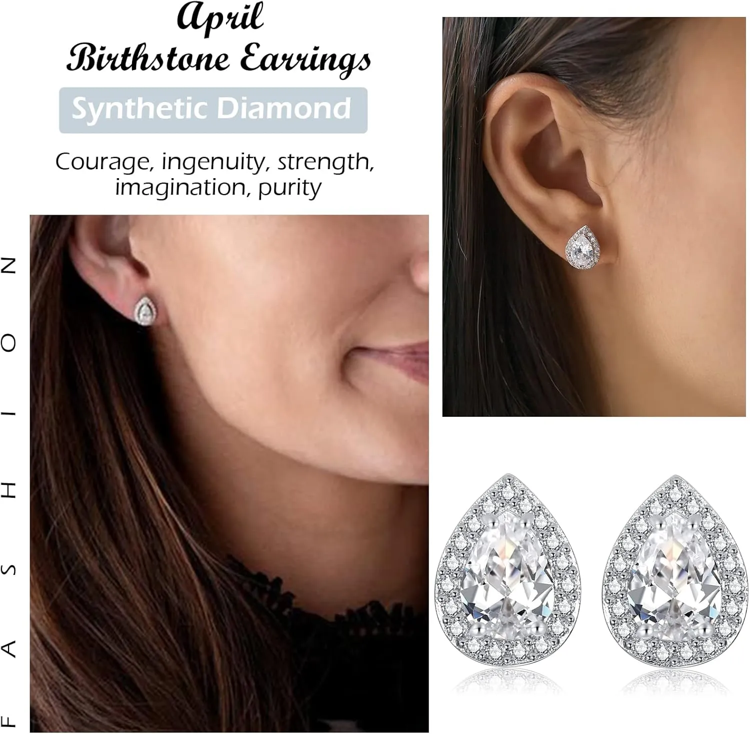 Silver Birthstone Teardrop Stud Earrings for Women, Faux Diamond Halo Bridal Earrings | 925 Sterling Silver Post Cubic Zirconia Studs Jewelry for Birthday Christmas Wedding Gifts