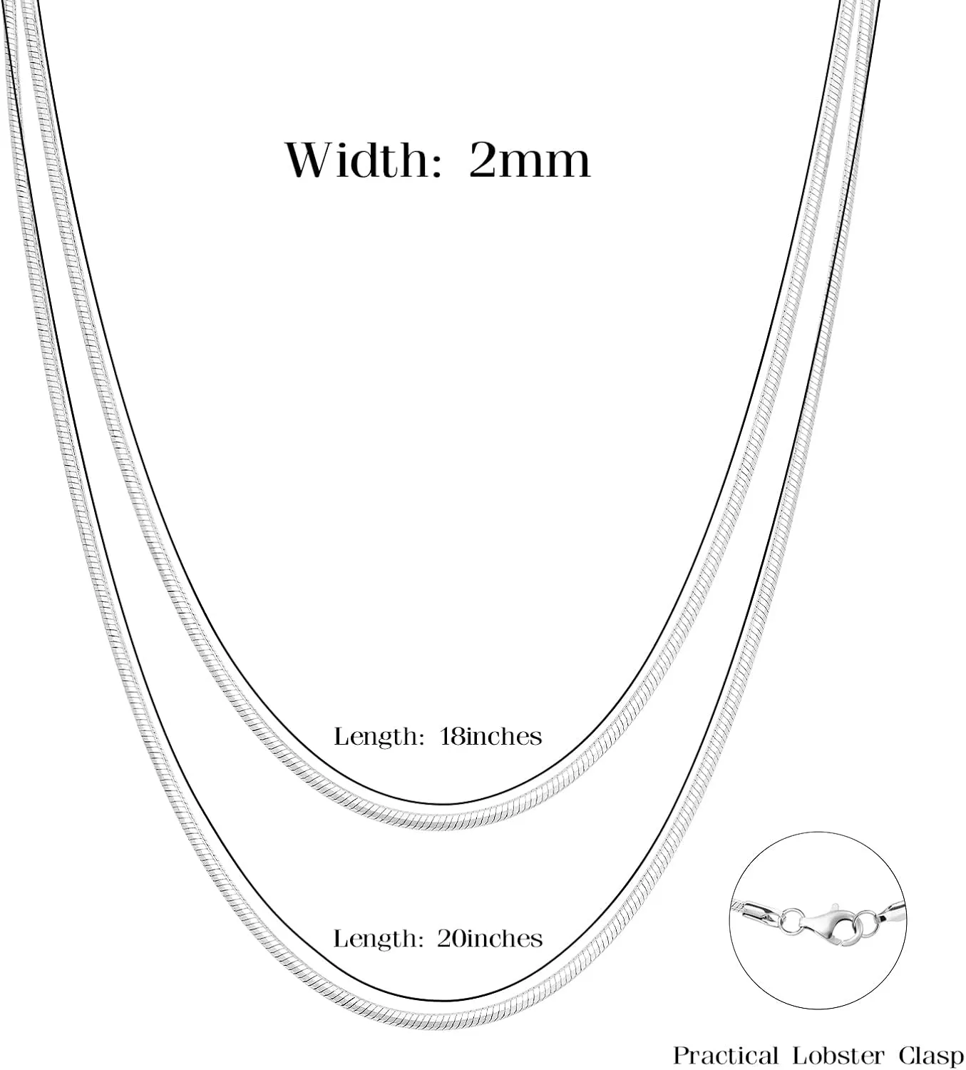 Silver Chain Necklace for Women, 2mm Chains for Women, 18/20 inch, Trendy Jewelry Gifts for Mom Friends