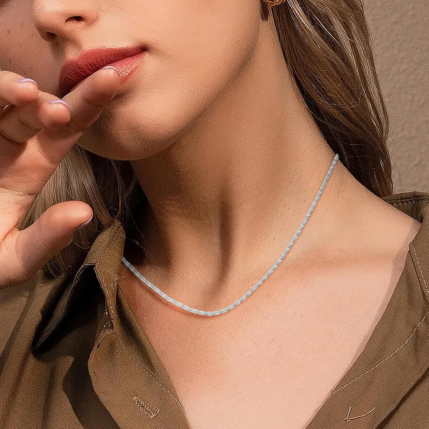 Silver Chain Necklace for Women, 2mm/3mm Box Chains for Women, 18/20 inch, Trendy Jewelry Gifts for Mom Friends