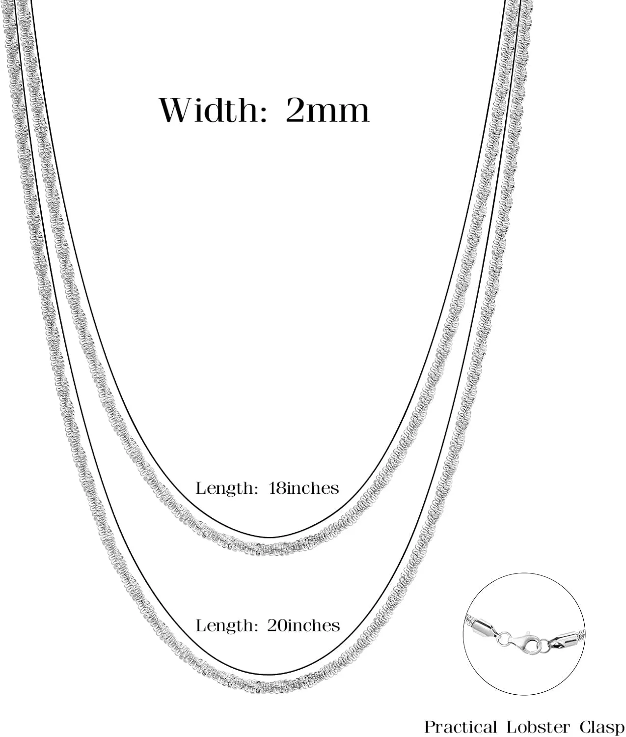 Silver Chain Necklace for Women, 2mm/3mm Box Chains for Women, 18/20 inch, Trendy Jewelry Gifts for Mom Friends
