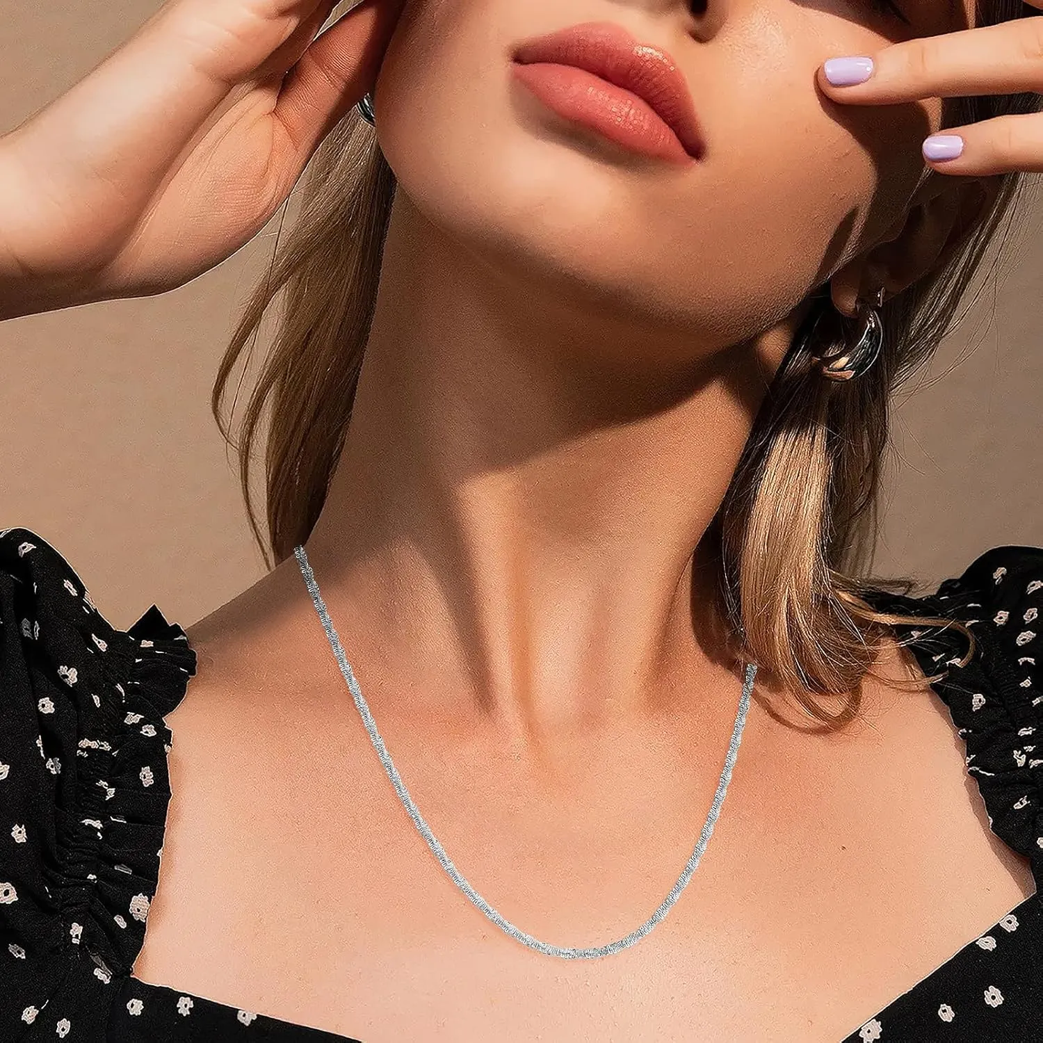 Silver Chain Necklace for Women, 2mm/3mm Box Chains for Women, 18/20 inch, Trendy Jewelry Gifts for Mom Friends