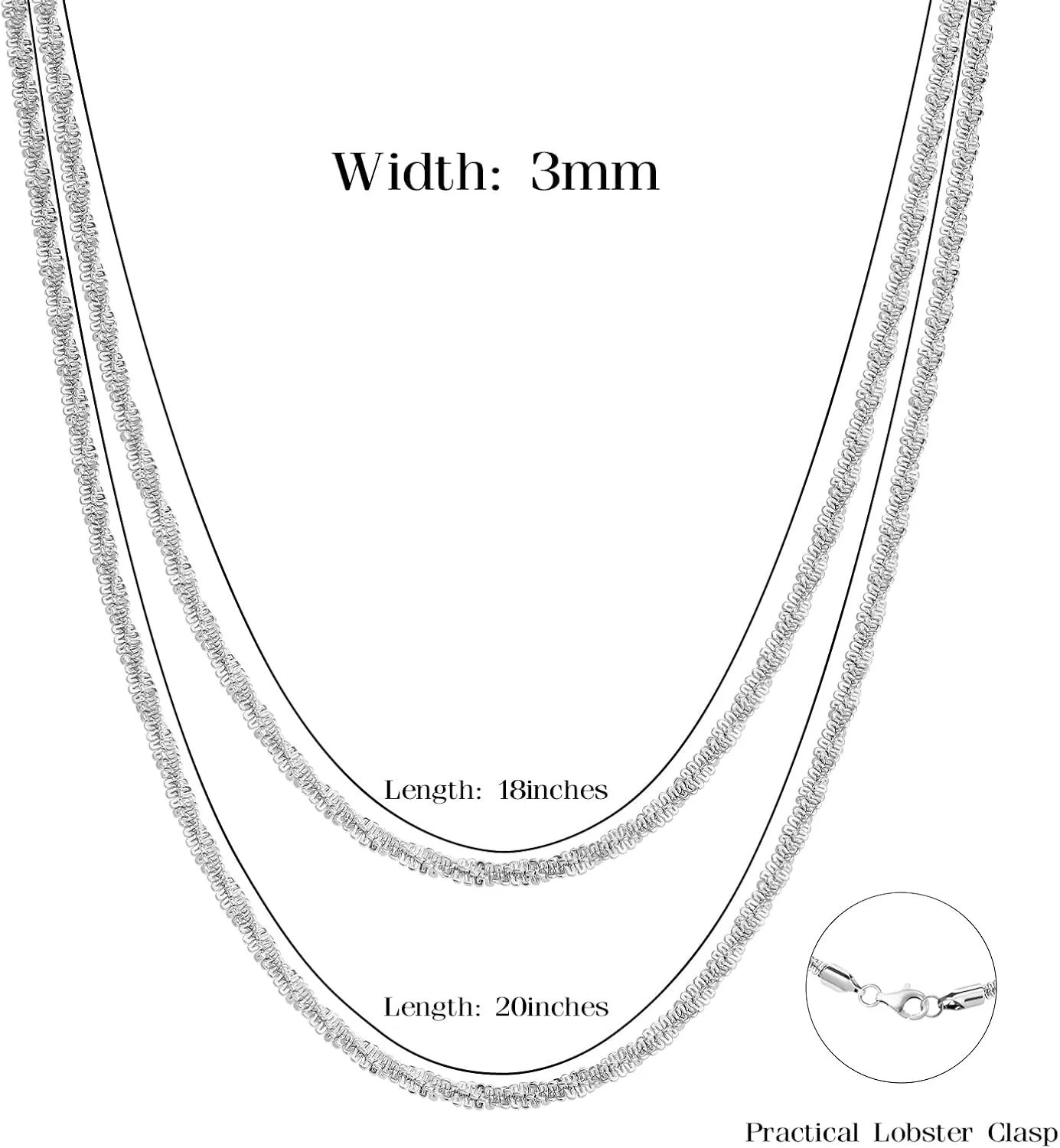 Silver Chain Necklace for Women, 2mm/3mm Box Chains for Women, 18/20 inch, Trendy Jewelry Gifts for Mom Friends