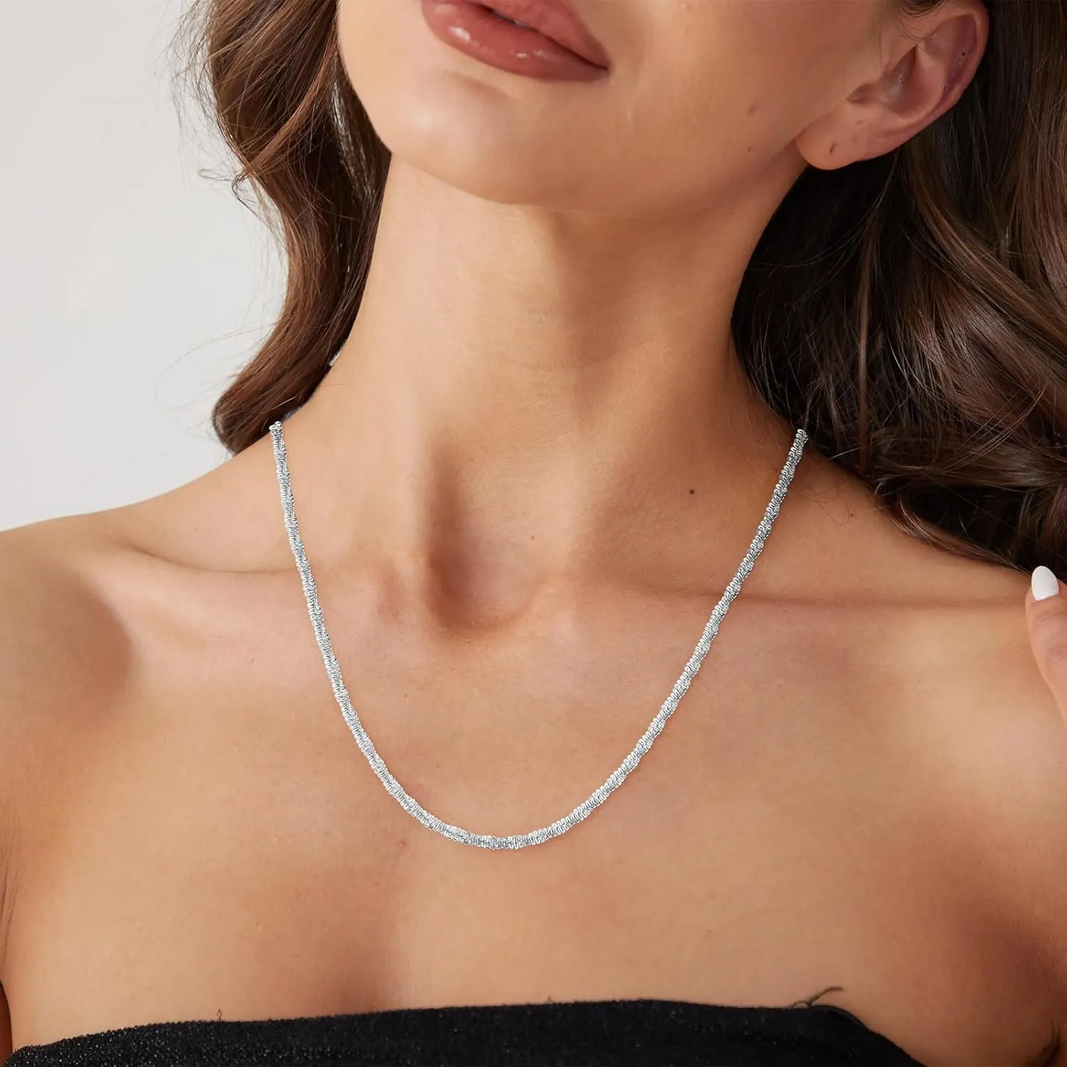 Silver Chain Necklace for Women, 2mm/3mm Box Chains for Women, 18/20 inch, Trendy Jewelry Gifts for Mom Friends