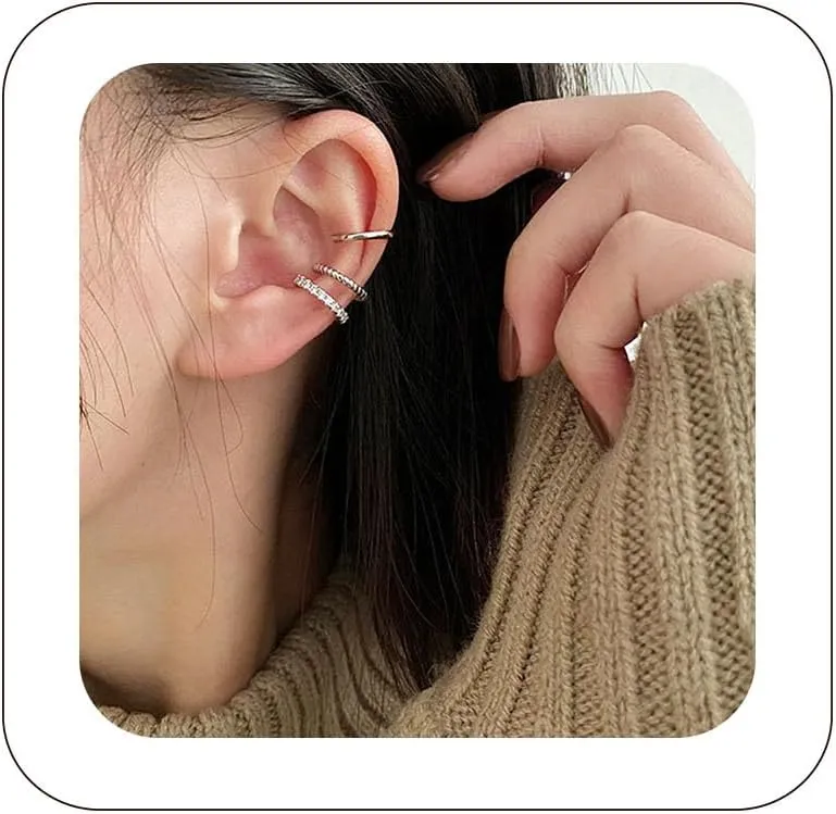 Silver Earrings Ear Cuff Earrings for Women Trendy Gold Hoop Earrings Dainty Cute Earrings non Piercing Fake Piercings Earring Set Gift Stackable