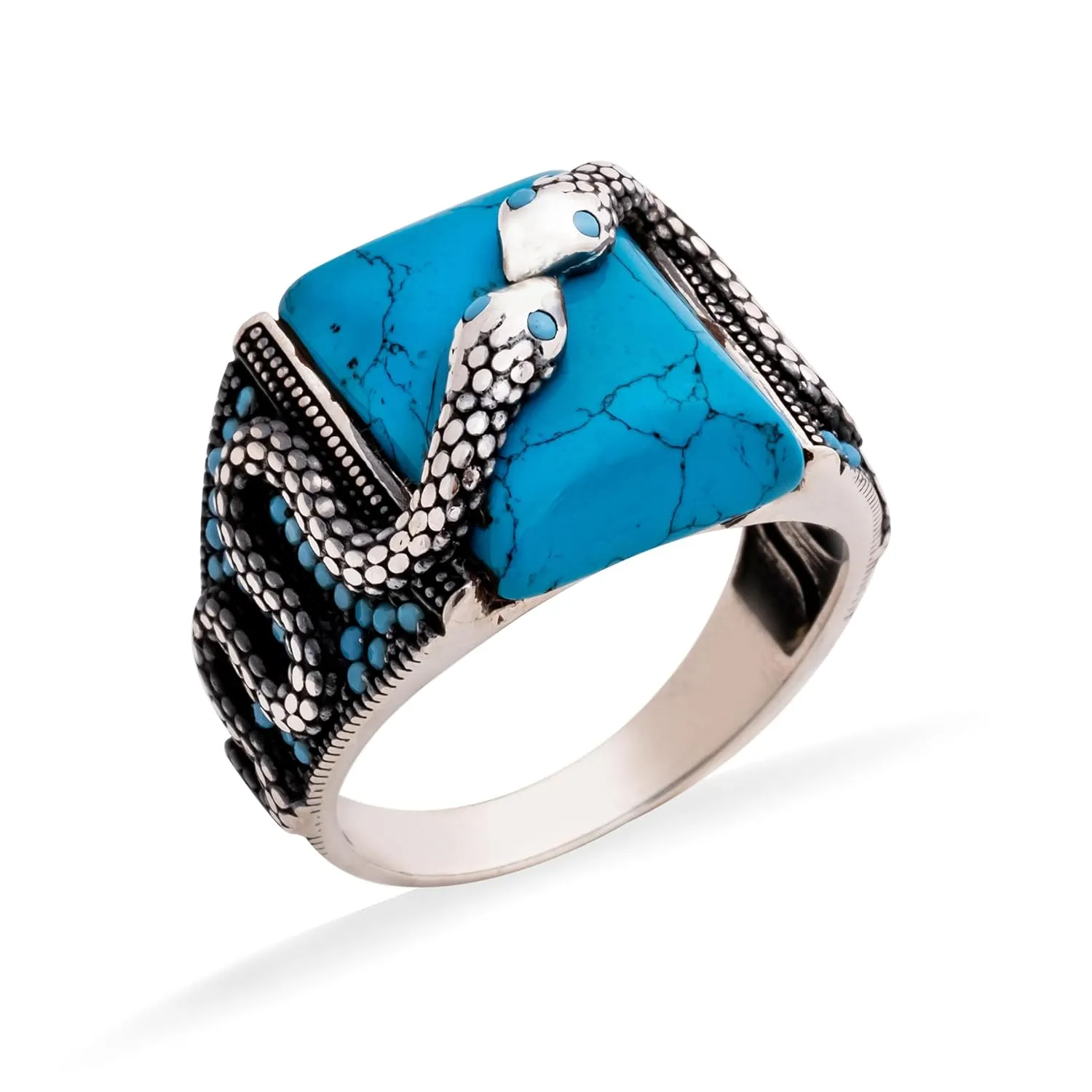 Silver Snake Ring - Torquoise Ring for Men - Handmade Ottoman Turkish 925 Sterling Silver Ring for Men - Gemstone Mens Rings - Unique Mens Jewelry Gift