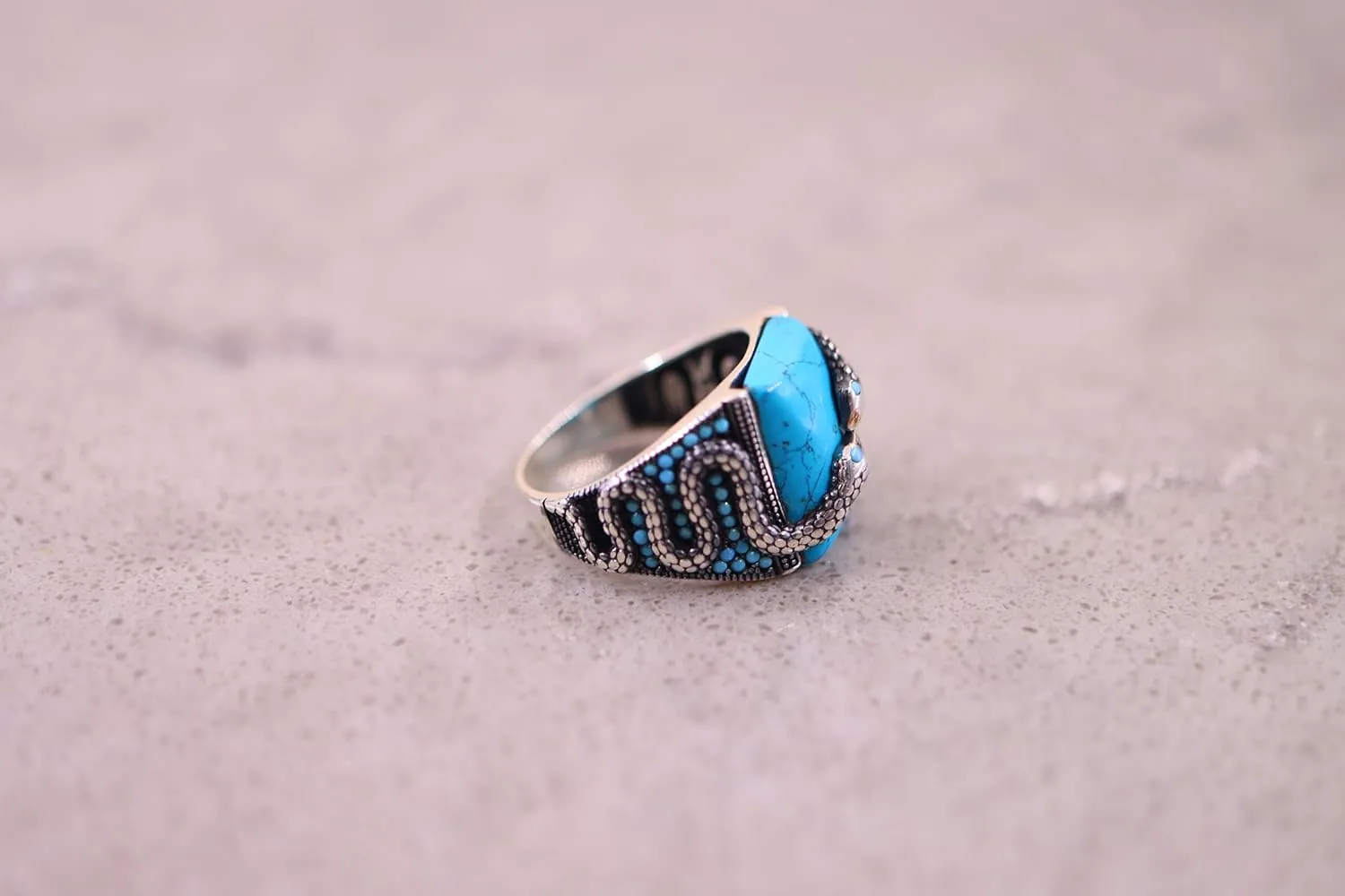 Silver Snake Ring - Torquoise Ring for Men - Handmade Ottoman Turkish 925 Sterling Silver Ring for Men - Gemstone Mens Rings - Unique Mens Jewelry Gift