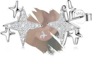 Silver Star Stud Earrings for Teen Girls Women - Sterling Silver Star Shaped Earrings Hypoallergenic Cubic Zirconia Lightweight Star Post Earring for Daughter Granddaughter Gift for Christmas Birthday