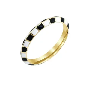 Silverjewel Unique Knife Edge Colorful Enamel Checkered Ring Simple Eye Catching Promise Wedding Ring 14K Yellow Gold Finish 925 Sterling Silver Handmade Enamel Graduation Ring Everyday Wear Ring