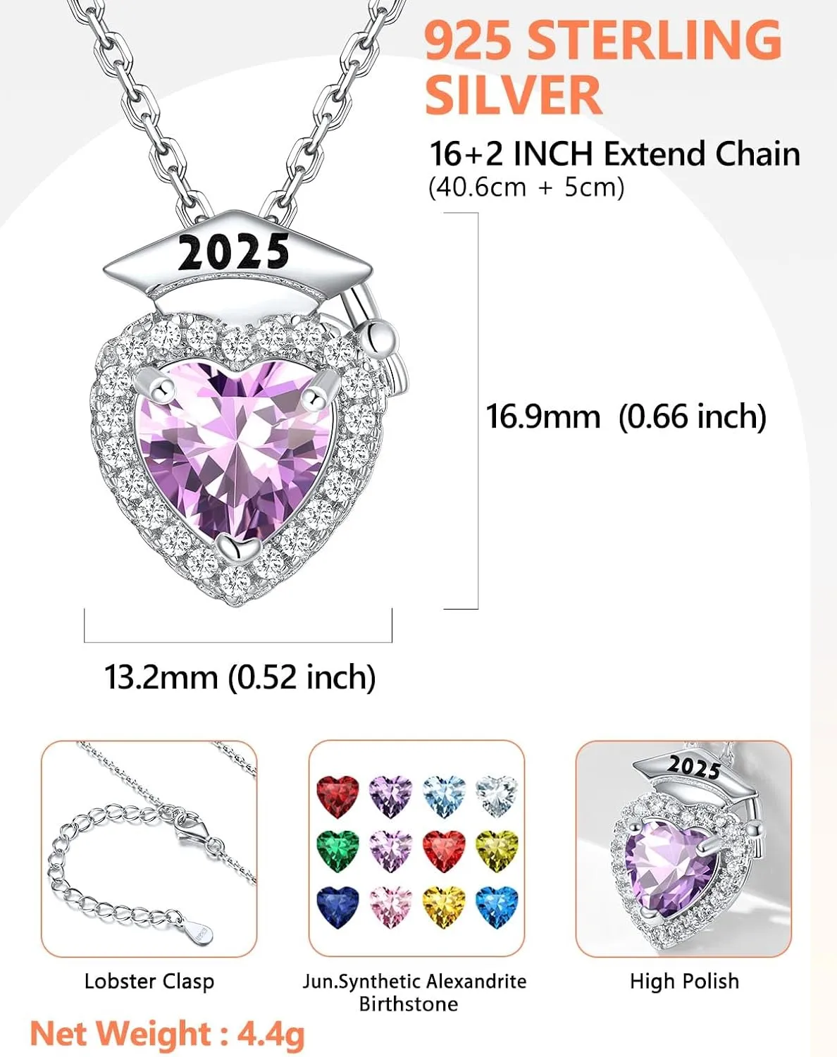 Silvora Graduation Necklace 2025 Bachelor Cap Necklaces Heart Birthstone Pendant College High School Graduation Jewelry Gifts for Women