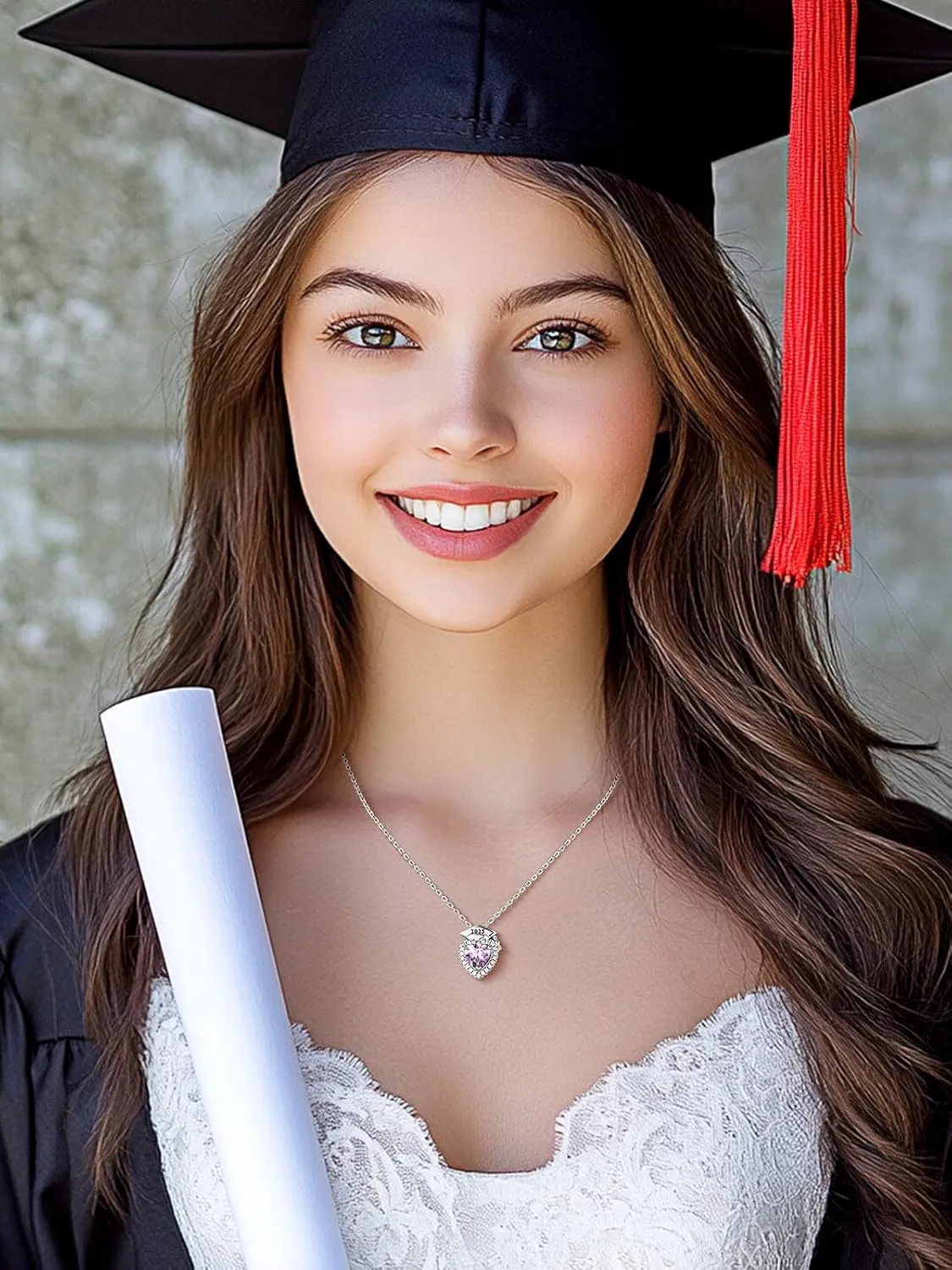 Silvora Graduation Necklace 2025 Bachelor Cap Necklaces Heart Birthstone Pendant College High School Graduation Jewelry Gifts for Women