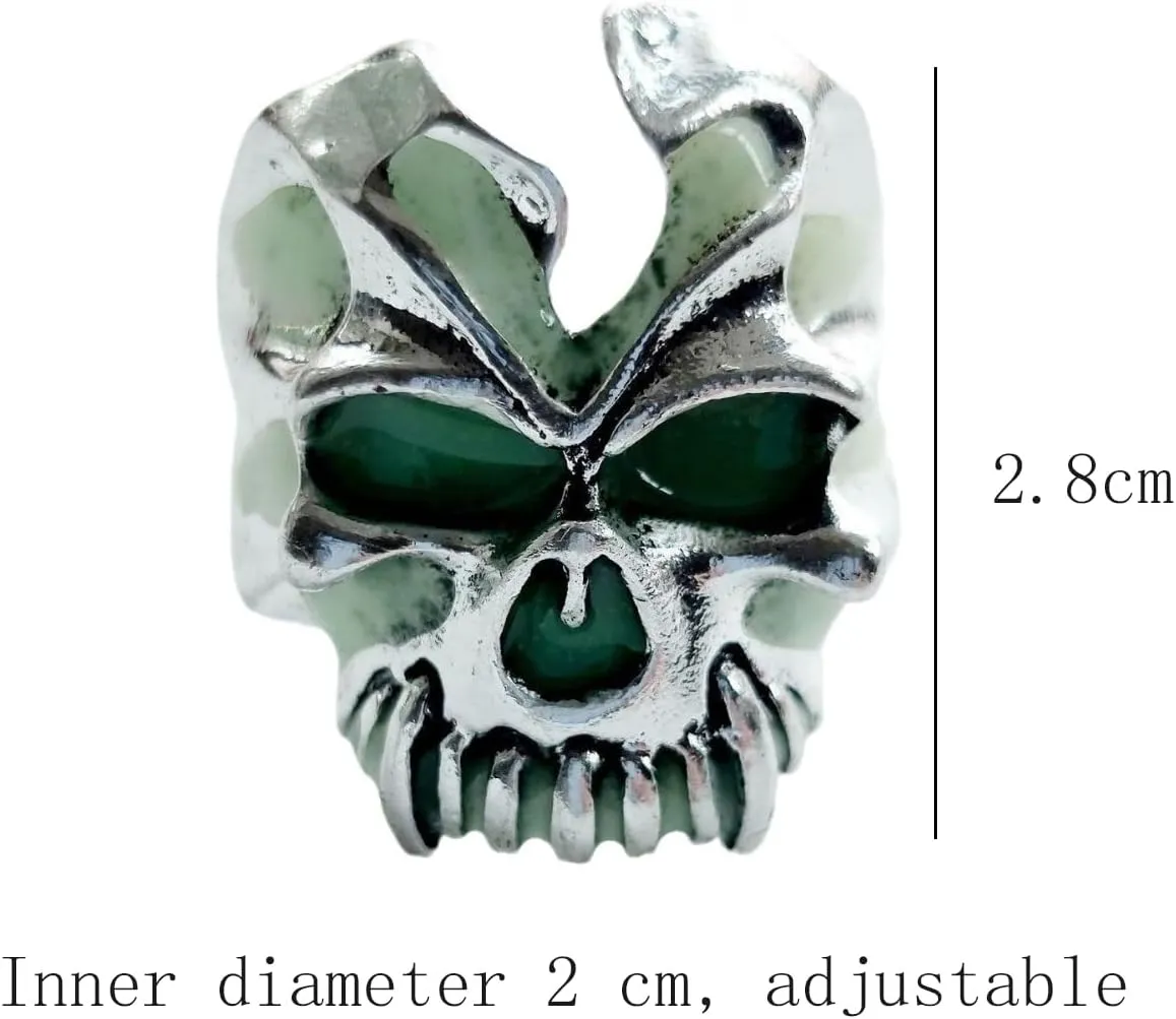 Skull Ring for Women Men Silver Glow in the Dark Blue Green Adjustable Mens Ring Gothic Y2k Western Thumb Biker Cool Anime Unique Jewelry