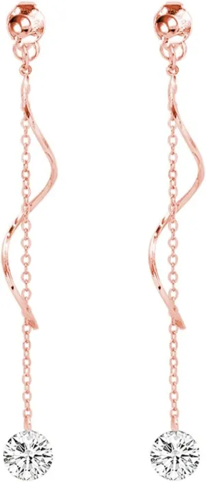 SLUYNZ 925 Sterling Silver CZ Droplet Dangle Earrings Chain for Women Teens Wedding Bridal Dangle Earrings Curved Tassel