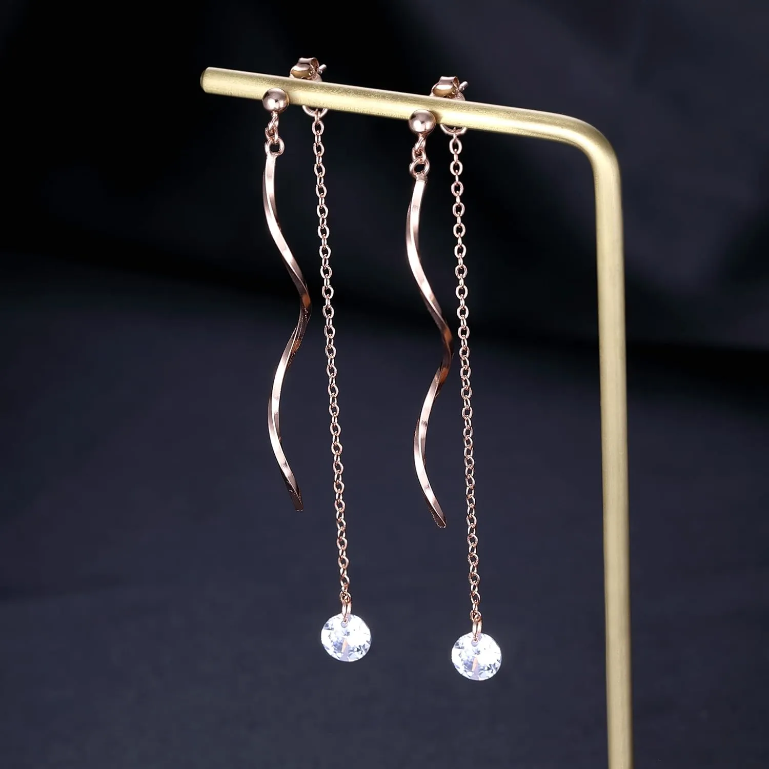 SLUYNZ 925 Sterling Silver CZ Droplet Dangle Earrings Chain for Women Teens Wedding Bridal Dangle Earrings Curved Tassel