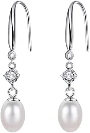 SLUYNZ Solid 925 Sterling Silver Pearl Drop Earrings for Women Teens Natural Freshwater Pearl Dangle Earrings Wedding Bridal Earrings