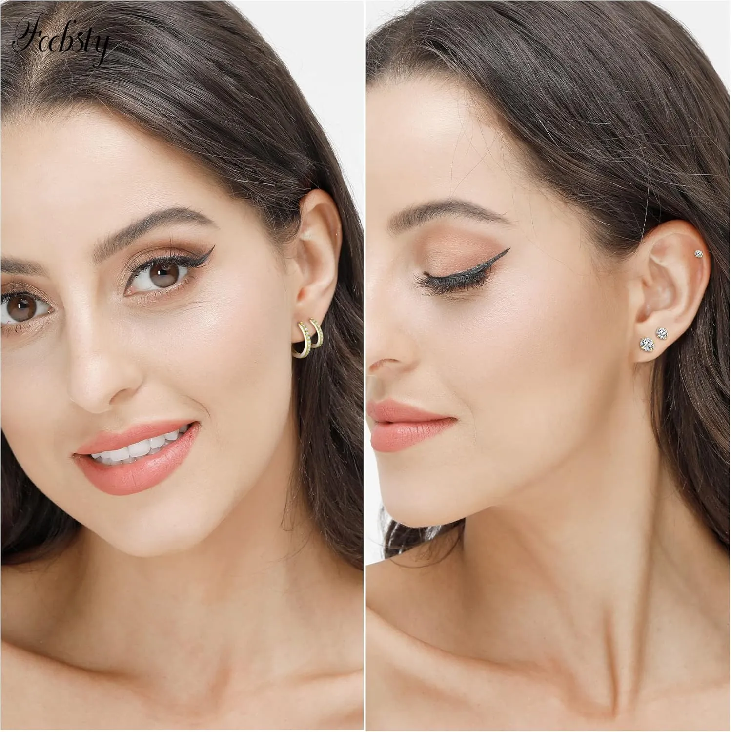 Small Sterling Silver Stud Earrings Set Tiny Cartilage Huggie Hoop Earrings Cubic Zirconia Cuff Earrings Silver Hoop Earrings for Women Men