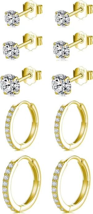 Small Sterling Silver Stud Earrings Set Tiny Cartilage Huggie Hoop Earrings Cubic Zirconia Cuff Earrings Silver Hoop Earrings for Women Men