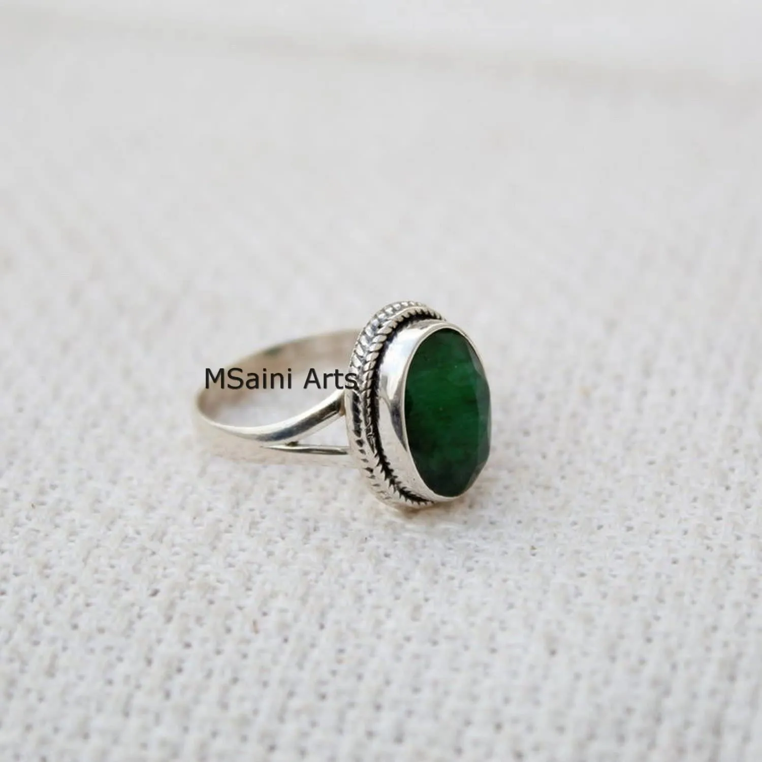 Solid 925 Sterling Silver Ring For Womens & Girls, Emerald Ring Gemstone Unique Handcrafted Ring