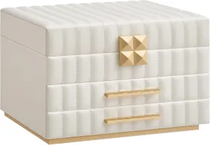 SONGMICS HOME 3-Tier Jewelry Box with Mirror, Jewelry Organizer with 2 Drawers, PU Surface with Stitching, Floating Effect, 8.5 x 9.4 x 6.2 Inches, Cloud White, ANAH Collection UJBC183W01