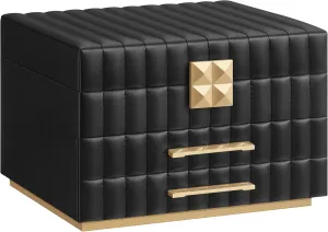 SONGMICS HOME 3-Tier Jewelry Box with Mirror, Jewelry Organizer with 2 Drawers, PU Surface with Stitching, Floating Effect, 8.5 x 9.4 x 6.2 Inches, Ink Black, ANAH Collection UJBC183B01