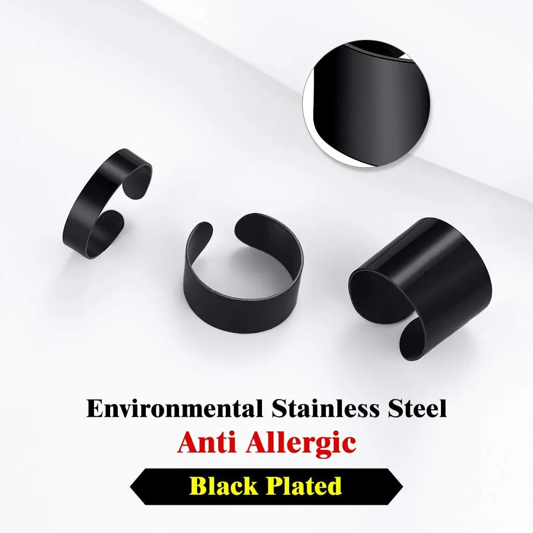 Stainless Steel Open Band Ring for Men Women 18K Gold/Black Plated Brush/Smooth Surface Rings Set Minimalist Jewelry(with Gift Box)