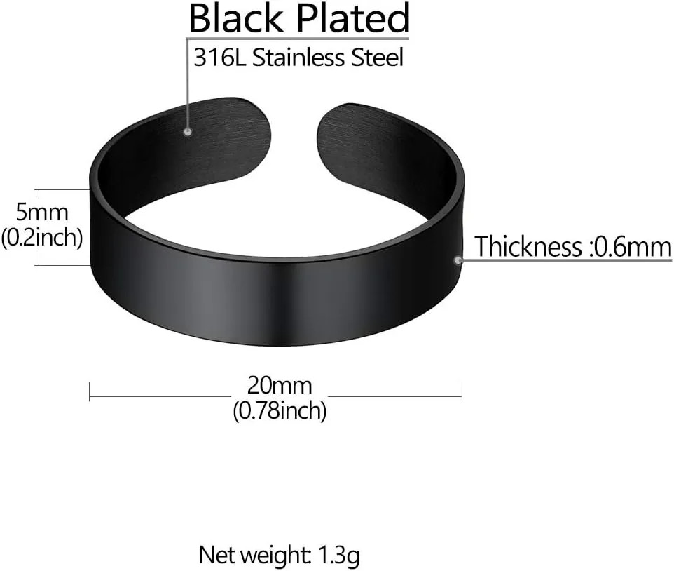 Stainless Steel Open Band Ring for Men Women 18K Gold/Black Plated Brush/Smooth Surface Rings Set Minimalist Jewelry(with Gift Box)