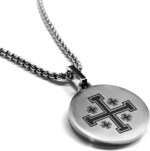Stainless Steel Religious Symbol Round Medallion Pendant Necklace