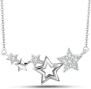 Star Necklace for Girls Teens Women - Sterling Silver Star CZ Pendant Necklace Charm Choker Adjustable Layering Chain Necklaces Day Jewelry Gifts for Christmas