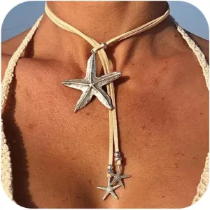 Starfish Necklace Boho Starfish Charm Necklaces for Women Trendy Summer Ocean Necklace Beach Summer Jewelry Gifts