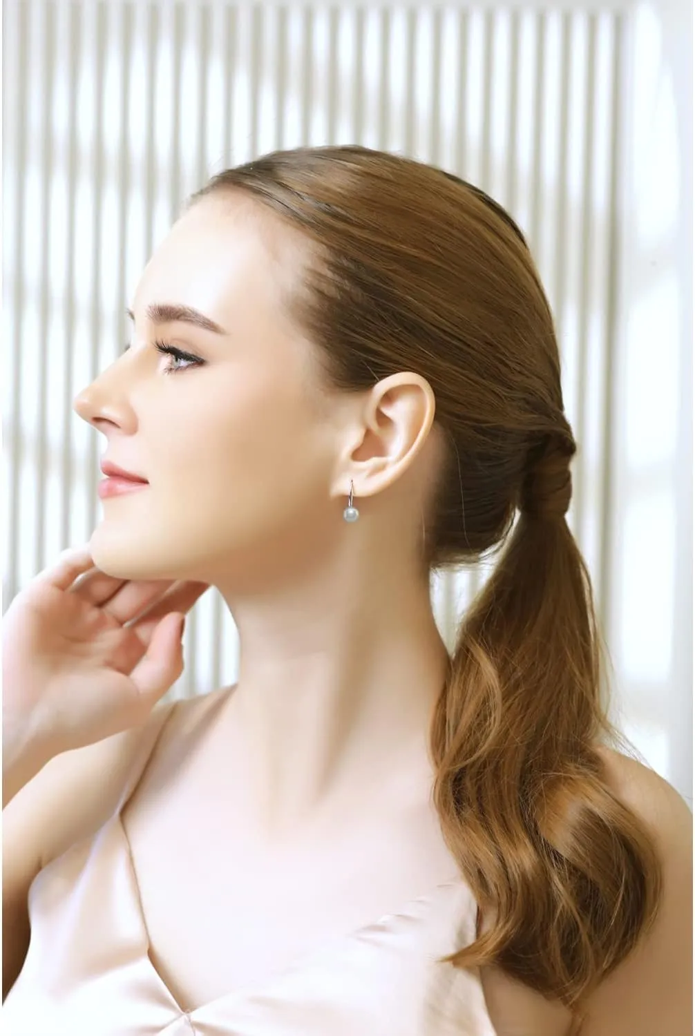 Sterling Silver Freshwater Cultured White Pearl Leverback Drop Earrings for Women