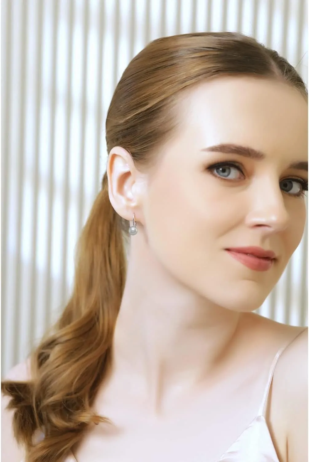 Sterling Silver Freshwater Cultured White Pearl Leverback Drop Earrings for Women